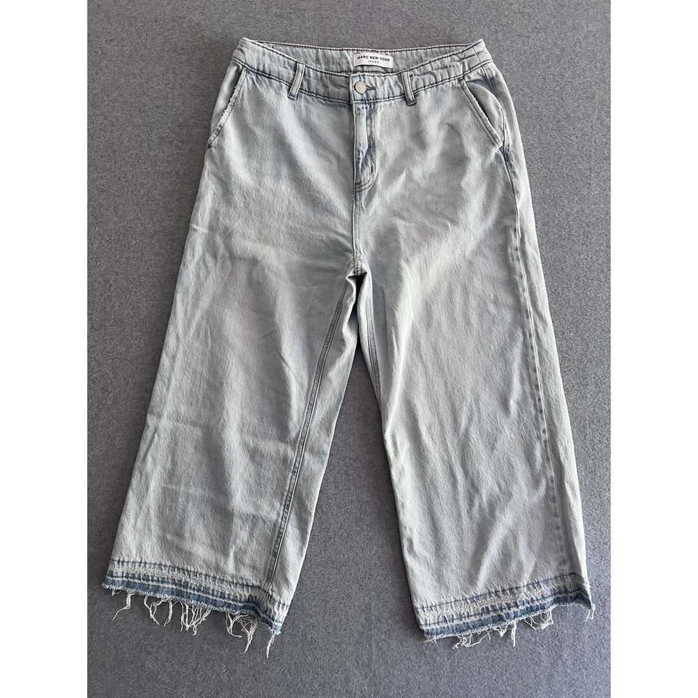 MARC NEW YORK Capri Jeans Women's Cotton Crop Wide Leg‎ Light Wash Raw Hem
